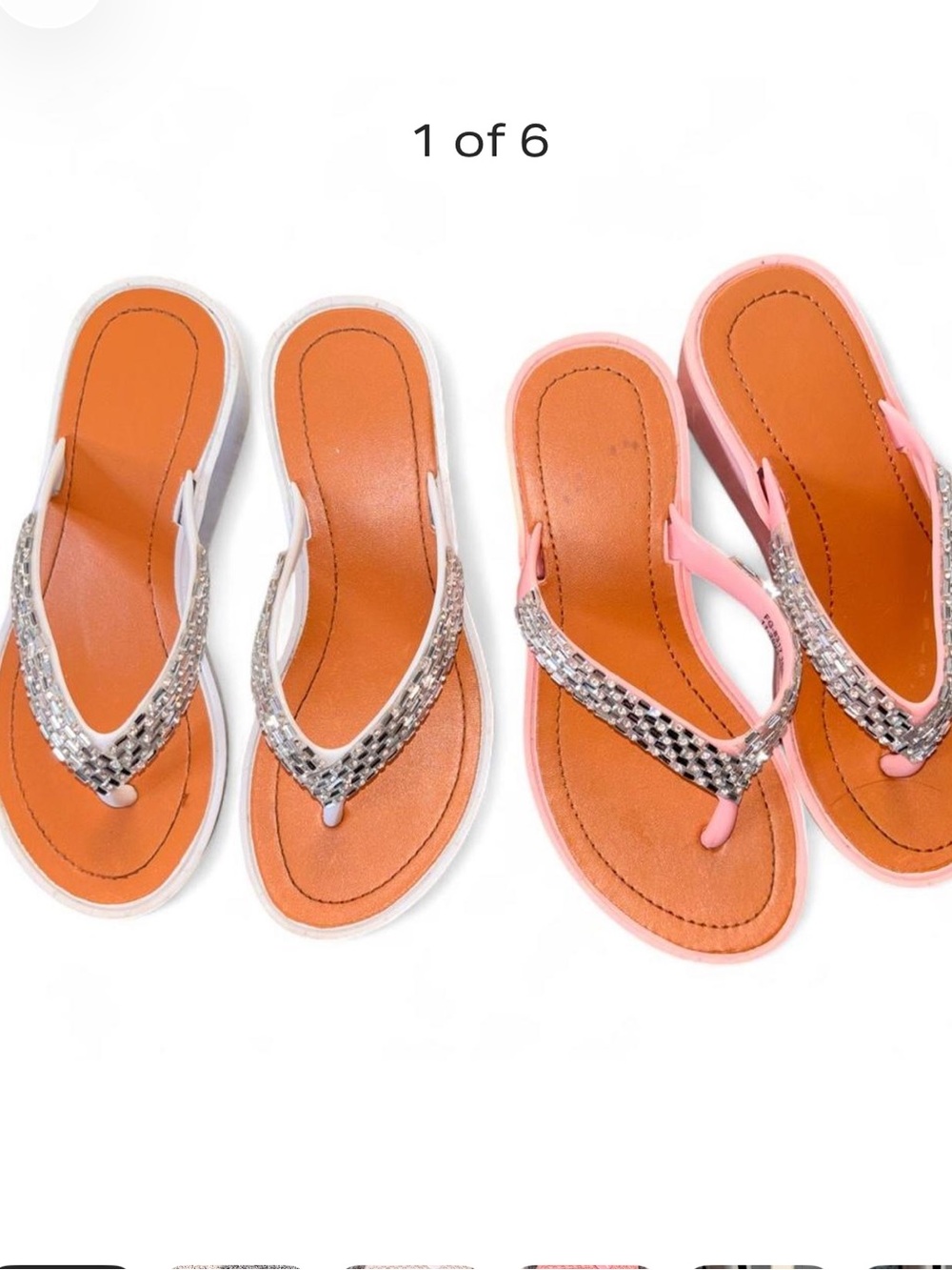 Source Unknown Pink and White Kids Rhinestone Flip Flop Sandals